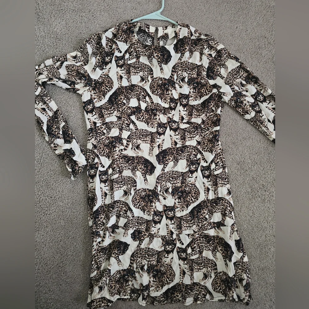 H&M Bengal Cat Print Novelty Dress Long Sleeve Animal Print EU 40 US 10 - Picture 2 of 16